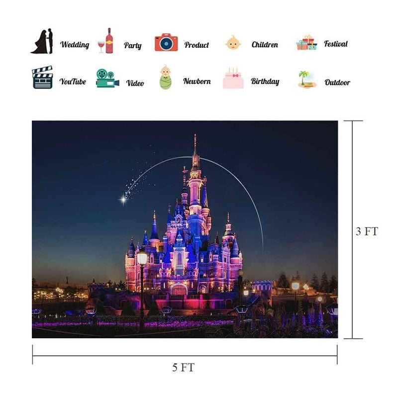 EOA 5(W) x3(H) FT Disneyland Castle Backdrop for Birthday Party Supplies Disney Night Park Photography Background Baby Shower Children Portrait Cake Table Photo Booth Props - Image 2